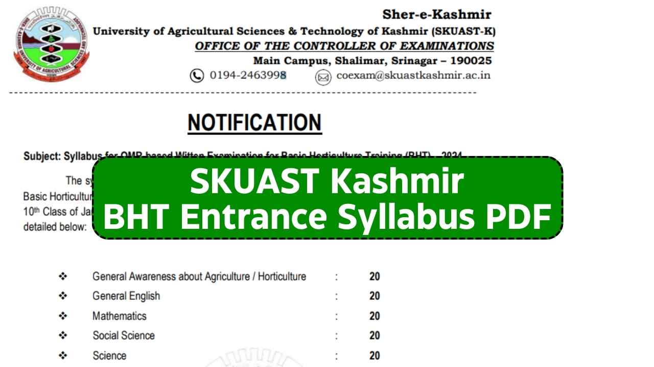 SKUAST Kashmir BHT Entrance Syllabus PDF